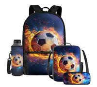 UOIMAG Juego de 4 bolsas escolares para niños con soporte para botella de agua, estuche para lápices, 4 unidades, Soccer Fire Galaxy, Talla única, Juego de mochila escolar