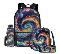 UOIMAG Juego de 4 mochilas escolares y lonchera para niños, con soporte para botella de agua y estuche para lápices, Galaxy Swirl, Talla única, Juego de mochila escolar