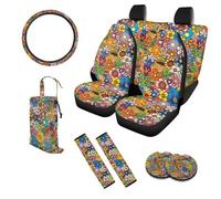 UOIMAG - Juego de fundas para asientos de coche con flores hippies groovy, funda para volante, 10 piezas con bolsa de basura, portavasos