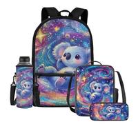 UOIMAG Juego de lonchera con soporte para botella de agua, bonito estuche para lápices, 4 bolsas escolares, Koala Stars Tie Dye, Talla única, Juego de mochila escolar