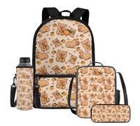 UOIMAG Juego de lonchera con soporte para botella de agua, bonito estuche para lápices, 4 bolsas escolares, Capibara y naranja, Talla única, Juego de mochila escolar