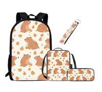 UOIMAG Juego de mochila escolar para niños y niñas, con bolsa de almuerzo, estuche para lápices, llavero, bonitas bolsas de libros, Capibara, Talla única, Juego de mochila escolar