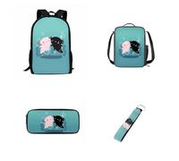 UOIMAG Juego de mochila escolar para niños y niñas, con bolsa de almuerzo, estuche para lápices, llavero, bonitas bolsas de libros, Axolotls Aqua, Talla única, Juego de mochila escolar