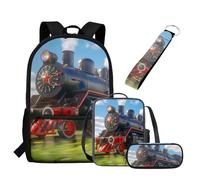 UOIMAG Juego de mochila escolar y lonchera para niños con estuche para lápices, llavero, mochila escolar, juego de 4 piezas, Tren, Talla única, Juego de mochila escolar
