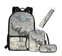 UOIMAG Juego de mochila escolar y lonchera para niños con estuche para lápices, llavero, mochila escolar, juego de 4 piezas, elefante, Talla única, Juego de mochila escolar