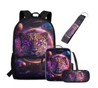 UOIMAG Juego de mochila escolar y lonchera para niños con estuche para lápices, llavero, mochila escolar, juego de 4 piezas, Galaxia leopardo, Talla única, Juego de mochila escolar