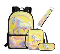 UOIMAG Juego de mochila escolar y lonchera para niños con estuche para lápices, llavero, mochila escolar, juego de 4 piezas, Horse Rainbow, Talla única, Juego de mochila escolar