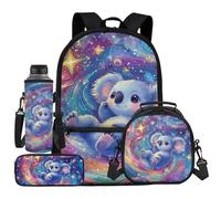 UOIMAG Juego de mochila escolar y lonchera para niños con soporte para botella de agua, estuche para lápices, 4 piezas, Kola Galaxy, Talla única, Juego de mochila escolar