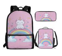 UOIMAG Juego de mochila para niños con estuche para lápices, bonitas bolsas escolares ligeras, juegos de 3 piezas, Arco iris de gat, Talla única, Juego de mochila escolar