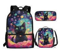 UOIMAG Juego de mochila para niños con estuche para lápices, bonitas bolsas escolares ligeras, juegos de 3 piezas, Tinte anudado de burbujas para gatos, Talla única, Juego de mochila escolar