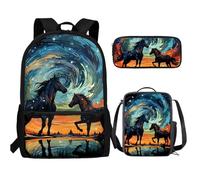 UOIMAG Juego de mochila para niños con estuche para lápices, bonitas bolsas escolares ligeras, juegos de 3 piezas, Caballo Galaxia, Talla única, Juego de mochila escolar