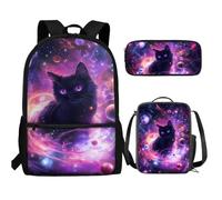 UOIMAG Juego de mochila para niños con estuche para lápices, bonitas bolsas escolares ligeras, juegos de 3 piezas, Cat Planet Galaxy, Talla única, Juego de mochila escolar