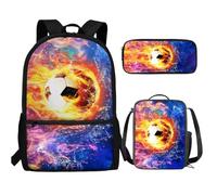 UOIMAG Juego de mochila para niños con estuche para lápices, bonitas bolsas escolares ligeras, juegos de 3 piezas, Soccer Fire Galaxy, Talla única, Juego de mochila escolar