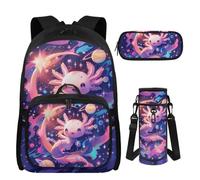 UOIMAG Juego de mochila y lonchera para niña de 8 a 10 años, bonito juego de 4 piezas con estuche para lápices y soporte para botella de agua, Axolotl Galaxy, M, Casual