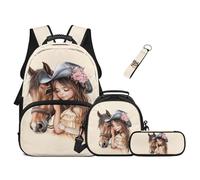 UOIMAG Juego de mochila y lonchera para niñas de 5 a 11 años: bonitas mochilas de escuela primaria de 17 pulgadas, Horse Cowgirl, L, Casual