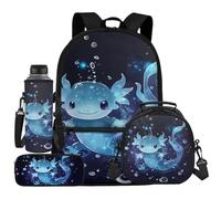 UOIMAG Juego de mochila y lonchera para niños, bolsa escolar y bolsa de almuerzo, bonito estuche para lápices, soporte para botella de agua, 4 piezas, Axolotl Bubble, Talla única, Juego de mochila