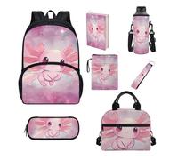 UOIMAG Juego de mochila y lonchera para niños y niñas, 7 unidades, Axolotl Galaxy, Talla única, Juego de mochila escolar