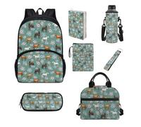 UOIMAG Juego de mochila y lonchera para niños y niñas, 7 unidades, Caballos y flores, Talla única, Juego de mochila escolar