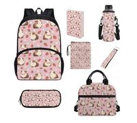 UOIMAG Juego de mochila y lonchera para niños y niñas, 7 unidades, Conejillos de Indias Fresa, Talla única, Juego de mochila escolar