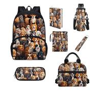 UOIMAG Juego de mochila y lonchera para niños y niñas, 7 unidades, Dibujos animados de, Talla única, Juego de mochila escolar