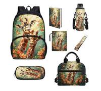 UOIMAG Juego de mochila y lonchera para niños y niñas, 7 unidades, Flores de jirafa, Talla única, Juego de mochila escolar