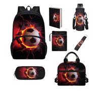 UOIMAG Juego de mochila y lonchera para niños y niñas, 7 unidades, fútbol, Talla única, Juego de mochila escolar