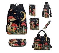 UOIMAG Juego de mochila y lonchera para niños y niñas, 7 unidades, Mushroom Butterfly Moon Star, Talla única, Juego de mochila escolar