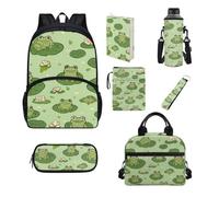UOIMAG Juego de mochila y lonchera para niños y niñas, 7 unidades, Ranas verdes, Talla única, Juego de mochila escolar
