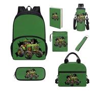 UOIMAG Juego de mochila y lonchera para niños y niñas, 7 unidades, Verde tractor, Talla única, Juego de mochila escolar