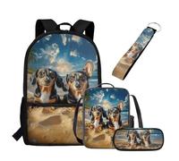 UOIMAG Juego de mochilas escolares y bolsa de almuerzo con estuche para lápices, llavero, 4 bolsas escolares para niños, beige, Talla única, Juego de mochila escolar