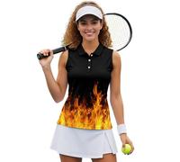 UOIMAG Lindas camisas de golf para mujer, sin mangas, atléticas, con cuello, espalda cruzada, para entrenamiento, Fuego, XXL