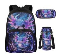 UOIMAG Mochila con lonchera para niñas de 10 a 12 años, juego de mochila con lonchera y estuche para botella de agua, 4 piezas, Axolotl, M, Casual