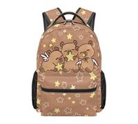 UOIMAG Mochila escolar para niños con bolsillo lateral para botella de agua para niñas, Capybara Stars, L, Casual