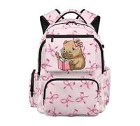 UOIMAG Mochila escolar para niños con compartimento para laptop, mochila con bolsillos para botellas de agua, Capybara - Arco de lectura, M, Casual