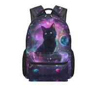 UOIMAG Mochila ligera para niños con bolsillo para botella de agua, mochila escolar para niñas, Black Cat Galaxy, L, Casual