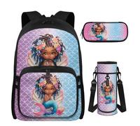 UOIMAG Mochila para niñas con lonchera para niños de 8 a 10 años, mochila escolar primaria con bolsillos para botellas de agua, Sirena, M, Casual