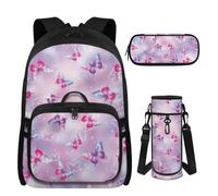 UOIMAG Mochila para niñas con lonchera para niños de 8 a 10 años, mochila escolar primaria con bolsillos para botellas de agua, mariposa, M, Casual