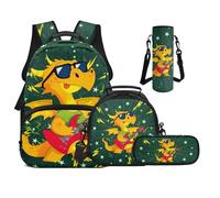 UOIMAG Mochila para niñas de 6 a 11 años con lonchera para niños de primaria con correa acolchada ancha, Guitarra Dino, M, Casual