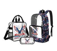UOIMAG Mochila para niñas transparente con lonchera de 6 a 8 y 17 pulgadas, mochila escolar para eventos en estadio, Águila bandera de Estados Unidos, L, Casual