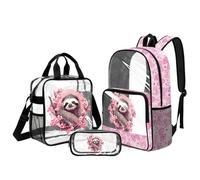 UOIMAG Mochila transparente para niñas con fiambrera, mochila transparente de 6 a 8 pulgadas, para escuela primaria, Lazo de flor de cerezo perezoso, L, Casual