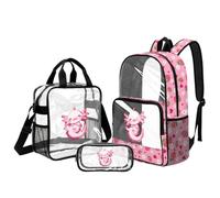 UOIMAG Mochila transparente para niñas con fiambrera, mochila transparente de 6 a 8 pulgadas, para escuela primaria, Flor de fresa Axolotl, L, Casual
