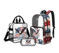 UOIMAG Mochila transparente para niñas con fiambrera, mochila transparente de 6 a 8 pulgadas, para escuela primaria, Águila bandera de Estados Unidos, L, Casual