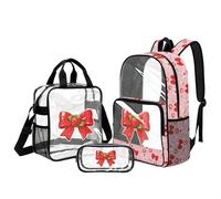UOIMAG Mochila transparente para niñas con lonchera de 6 a 8 años, mochila transparente para escuela primaria, Bow Strawberry, L, Casual
