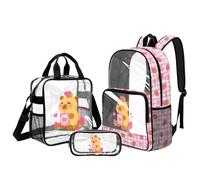 UOIMAG Mochila transparente para niñas de 6 a 8 años, mochila con lonchera de 17 pulgadas para la escuela, Capybara - Lazo de fresa a cuadros, L, Casual