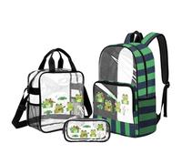 UOIMAG Mochila transparente para niños, mochila escolar y lonchera de 17 pulgadas, mochila para eventos de estadio, Rayas de rana, L, Casual