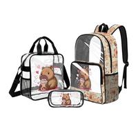 UOIMAG Mochila transparente y lonchera para niñas de 6 a 8 años, bolsa de libros de gran capacidad para eventos escolares y estadios, Capybara Bubble Tea Heart, L, Casual