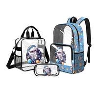 UOIMAG Mochila transparente y lonchera para niñas de 6 a 8 años, con bolsillo para botella de agua para la escuela, Shark Astronaut Planets, L, Casual