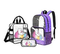 UOIMAG Mochilas transparentes para niñas con lonchera de 6 a 8 años, mochila para niños y adolescentes, Cat Cloud Stars, L, Casual