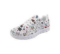 UOIMAG Mujeres Adolescentes niñas Entrenador patrón médico Enfermera Zapatos Casuales Zapatos de Malla Transpirable Zapatos Casuales Ligeros con Cordones 36EU