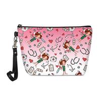 UOIMAG Neceser para mujer, de piel sintética, impermeable, organizador de maquillaje, rosa, blanco, Talla única